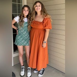 Coral boho dress with poofy sleeves